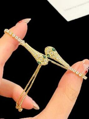 NEW‎ Cubic Zirconia Snake Bangle Adjustable Open Serpent Charm Bracelet Animal